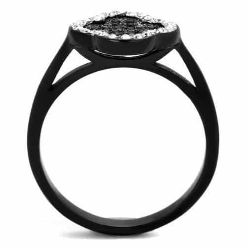 Stainless Steel Black CZ Clover Flower Pave Black IP Halo Ring view 7