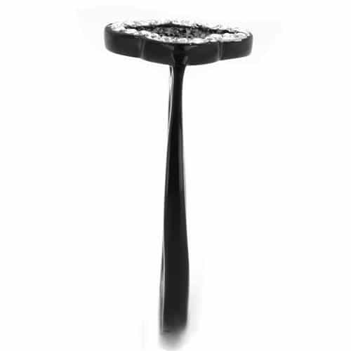 Stainless Steel Black CZ Clover Flower Pave Black IP Halo Ring view 8