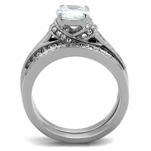 Stainless Steel CZ Round Halo Bridal Ring | The Stainless Jewelry view 7