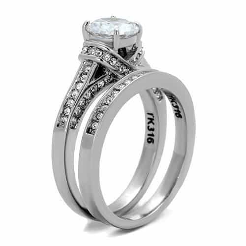 Stainless Steel CZ Round Halo Bridal Ring | The Stainless Jewelry view 8