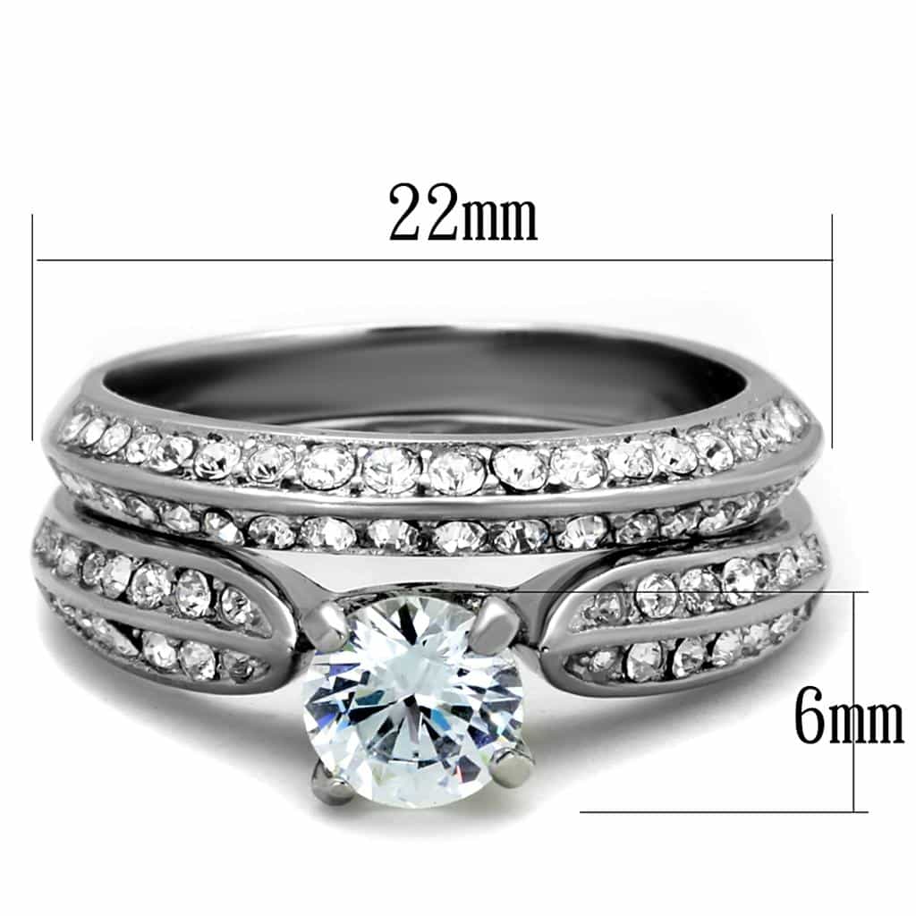 Stainless Steel CZ Wide Pave Three Ring Bridal Set view 6