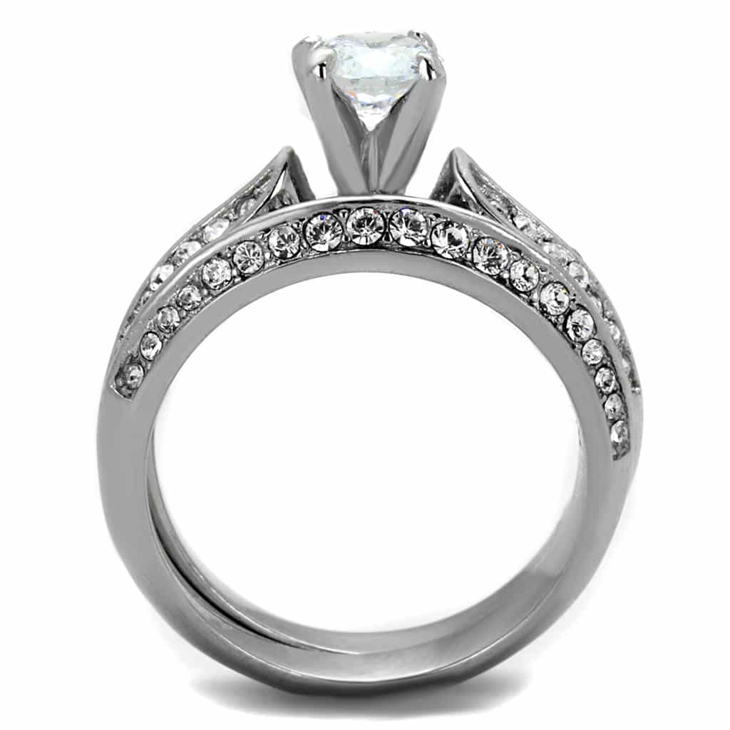 Stainless Steel CZ Wide Pave Three Ring Bridal Set view 7