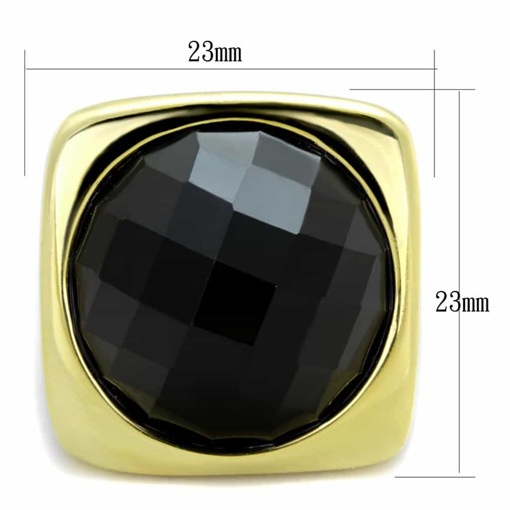Stainless Steel Gold IP Black Onyx Cushion Dome Signet Ring view 2