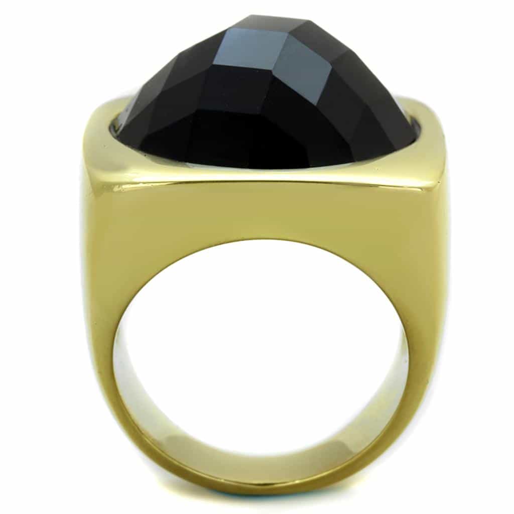 Stainless Steel Gold IP Black Onyx Cushion Dome Signet Ring view 7