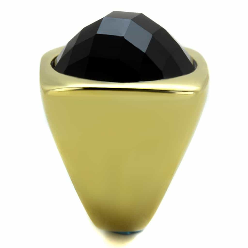 Stainless Steel Gold IP Black Onyx Cushion Dome Signet Ring view 4