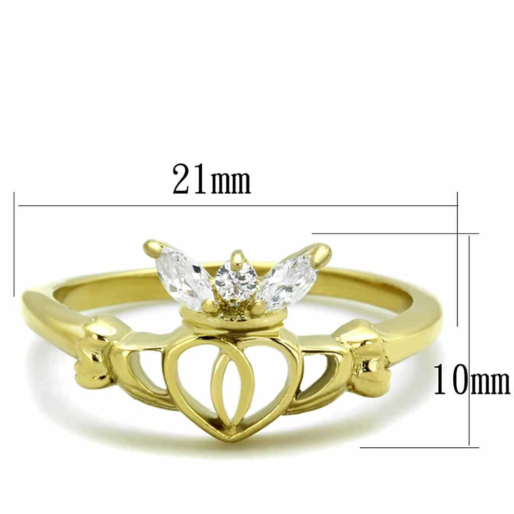 Stainless Steel Gold IP CZ Claddagh Ring | The Stainless Jewelry view 6