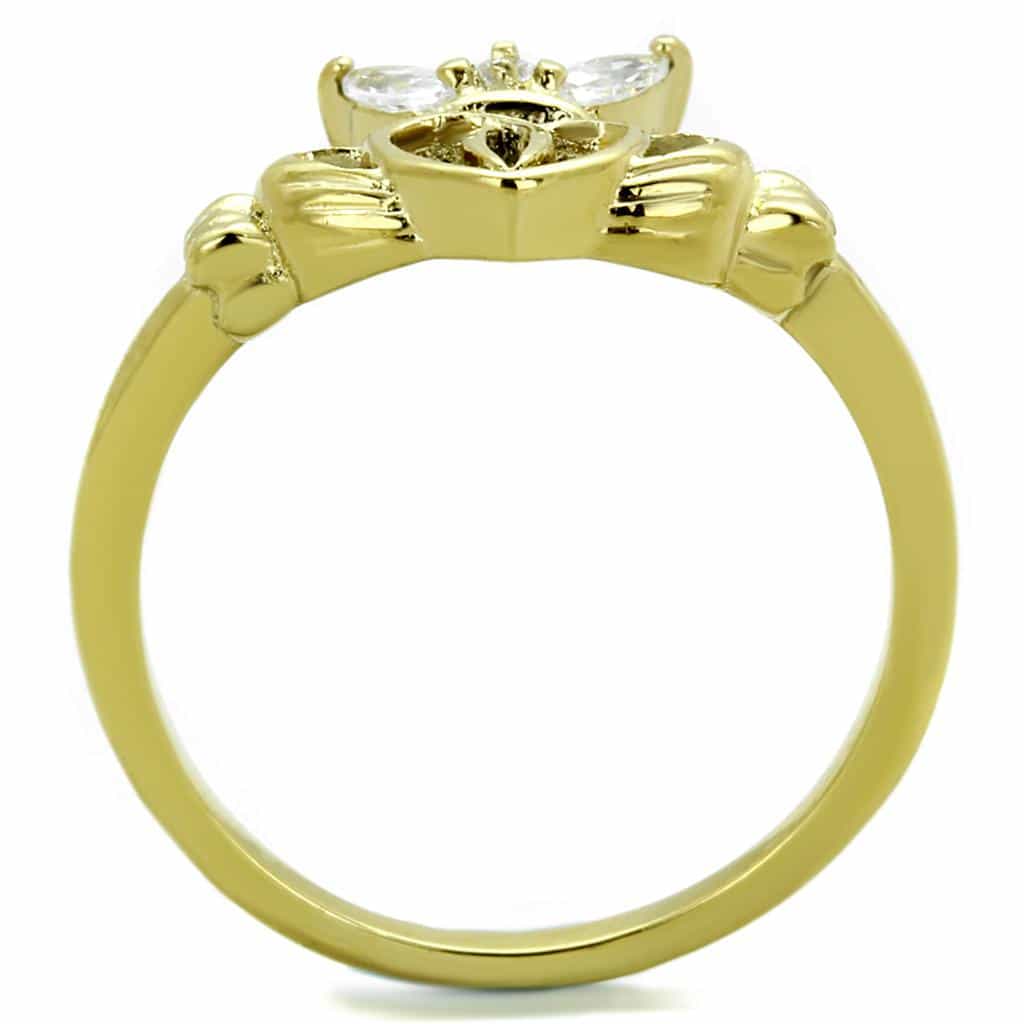 Stainless Steel Gold IP CZ Claddagh Ring | The Stainless Jewelry view 3