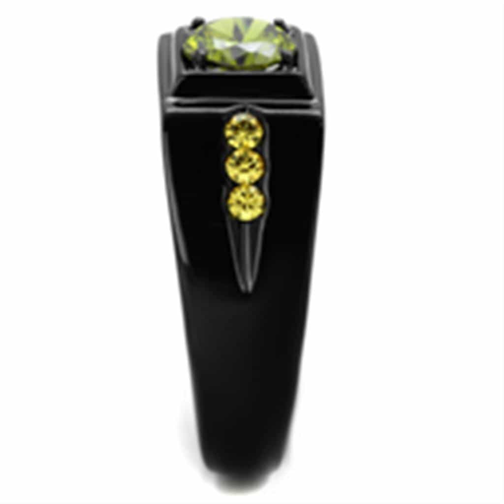 Stainless Steel Black IP Peridot Green CZ Yellow Accent Mens Ring view 8