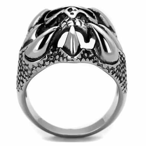 Stainless Steel Skull Fleur De Lis Ornate Ring view 3