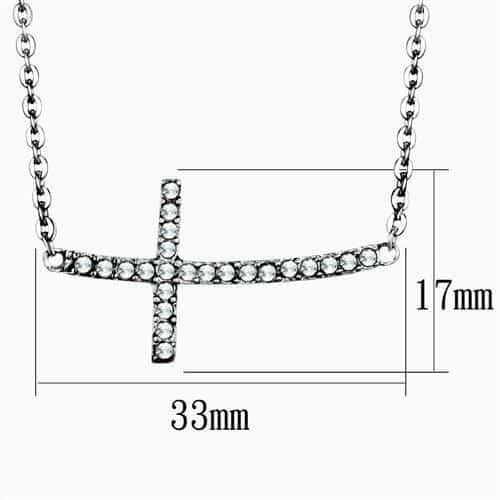 Stainless Steel CZ Sideways Cross Pendant Necklace view 4