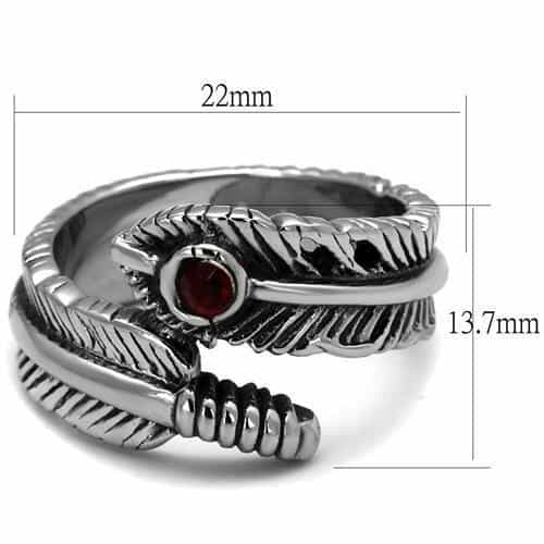 Stainless Steel Feather Wrap Red Garnet Eye Ring view 6