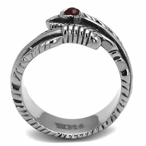 Stainless Steel Feather Wrap Red Garnet Eye Ring view 7