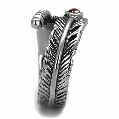 Stainless Steel Feather Wrap Red Garnet Eye Ring view 8