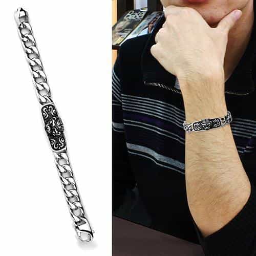 Stainless Steel Curb Chain Lion Head ID Plate Bracelet view 2
