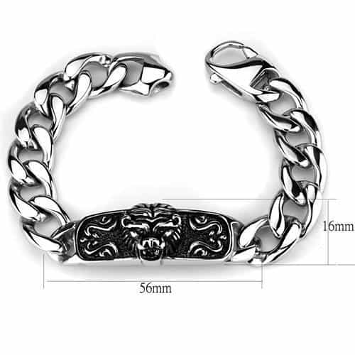 Stainless Steel Curb Chain Lion Head ID Plate Bracelet view 3