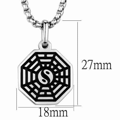 Stainless Steel Octagonal Bagua Symbol Pendant Necklace view 2