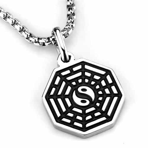 Stainless Steel Octagonal Bagua Symbol Pendant Necklace view 3