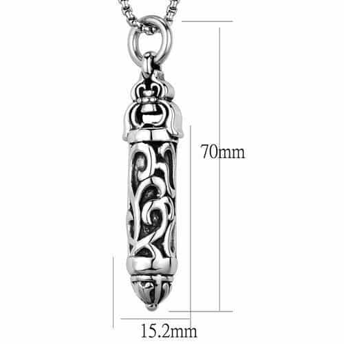 Stainless Steel Ornate Filigree Bar Column Pendant Necklace view 2