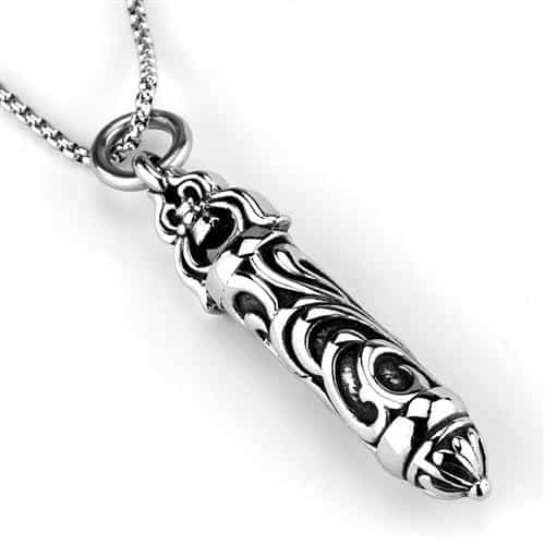 Stainless Steel Ornate Filigree Bar Column Pendant Necklace view 3