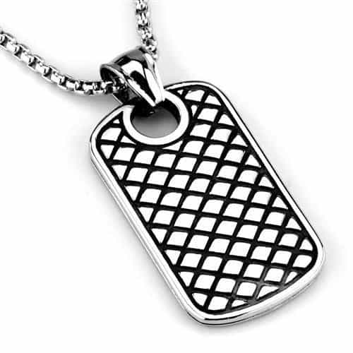Stainless Steel Diamond Lattice Dog Tag Pendant Necklace view 3