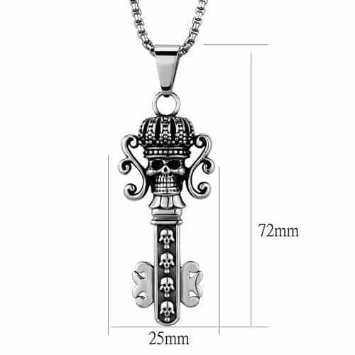 Stainless Steel Ornate Crown Key Skull Pendant Necklace view 2