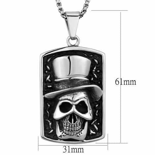 Stainless Steel Skull Top Hat Necklace | The Stainless Jewelry view 2