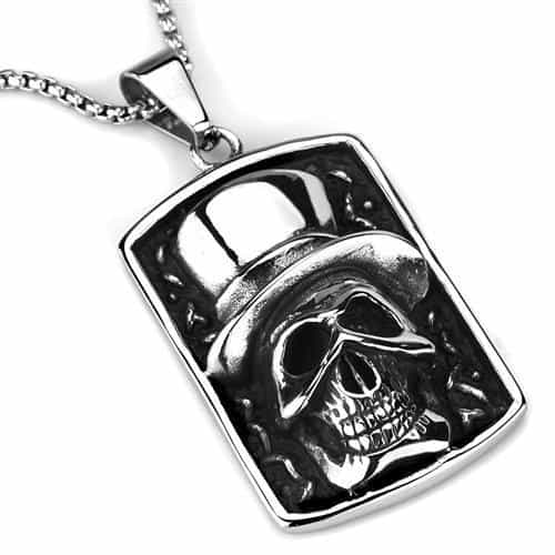 Stainless Steel Skull Top Hat Necklace | The Stainless Jewelry view 3