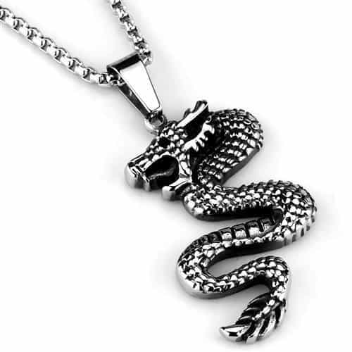 Stainless Steel Dragon Serpent Pendant Necklace view 3