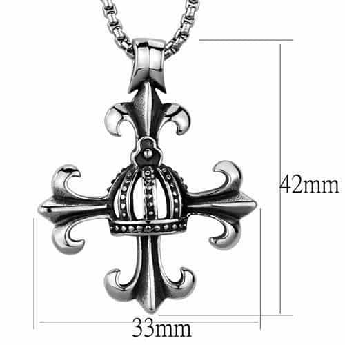 Stainless Steel Fleur De Lis Crown Cross Pendant Necklace view 2
