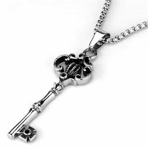 Stainless Steel Ornate Key Pendant Necklace view 3