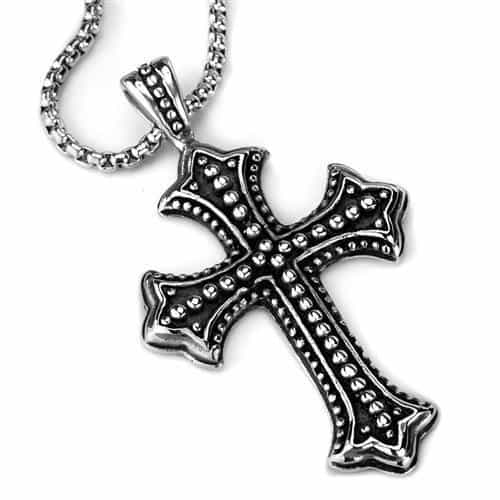 Stainless Steel Beaded Ornate Cross Pendant Necklace view 3