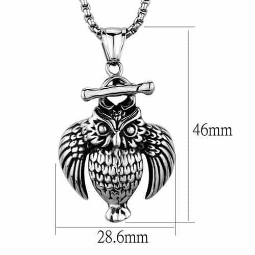 Stainless Steel Owl Figure Pendant Necklace view 2