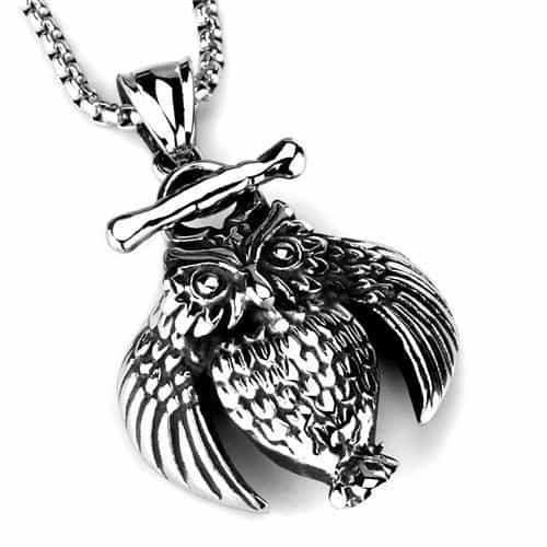 Stainless Steel Owl Figure Pendant Necklace view 3