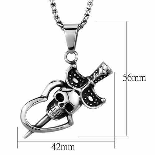 Stainless Steel Skull Crossbones Guns Pendant Necklace view 2