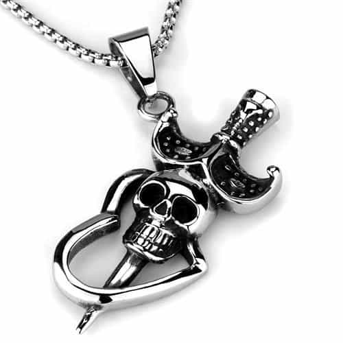 Stainless Steel Skull Crossbones Guns Pendant Necklace view 3