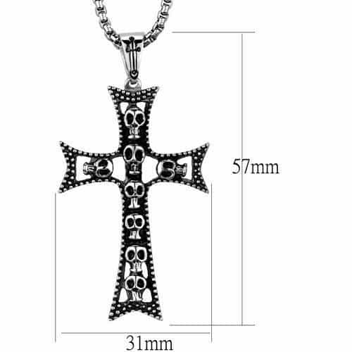 Stainless Steel Beaded Circle Cross Pendant Necklace view 2