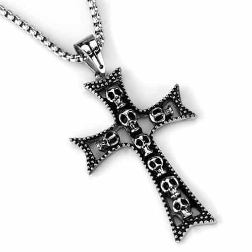 Stainless Steel Beaded Circle Cross Pendant Necklace view 3