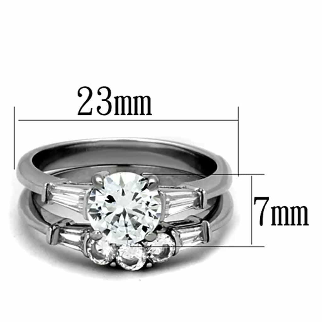 Stainless Steel CZ Round Baguette Side Bridal Set Ring view 6