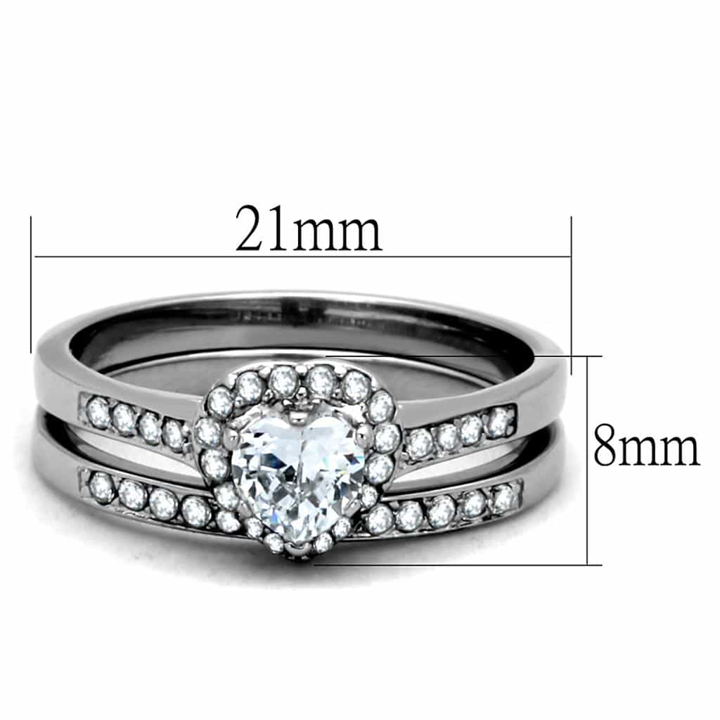 Stainless Steel CZ Heart Halo Pave Bridal Set Ring view 6