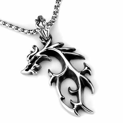 Stainless Steel Tribal Dragon Flame Pendant Necklace view 3