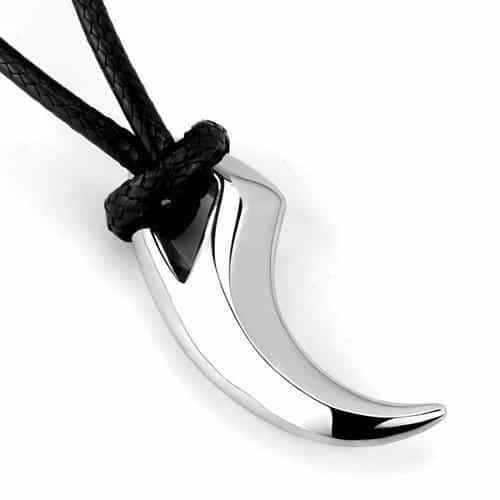 Stainless Steel Horn Fang Leather Cord Pendant Necklace view 6