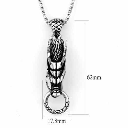 Stainless Steel Dragon Coiled Figure Pendant Necklace view 2