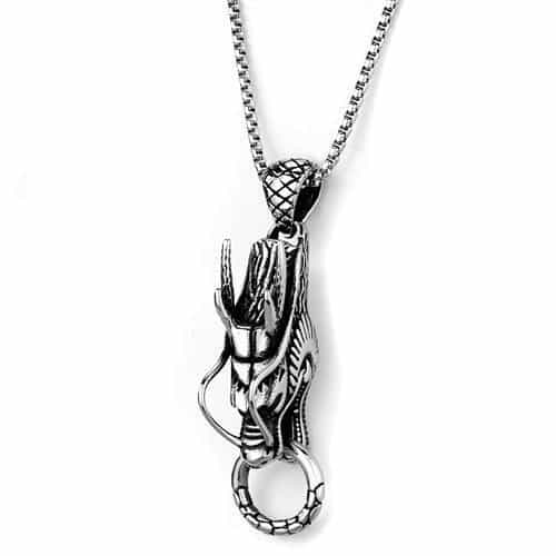 Stainless Steel Dragon Coiled Figure Pendant Necklace view 3