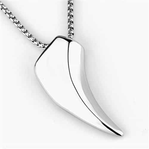 Stainless Steel Polished Horn Tooth Pendant Necklace view 3