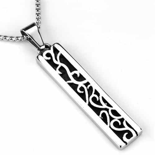Stainless Steel Filigree Vine Bar Pendant Necklace view 3