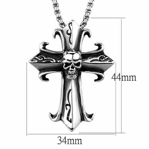 Stainless Steel Skull Gothic Cross Pendant Necklace view 2