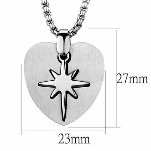 Stainless Steel Heart Starburst Compass Pendant Necklace view 2