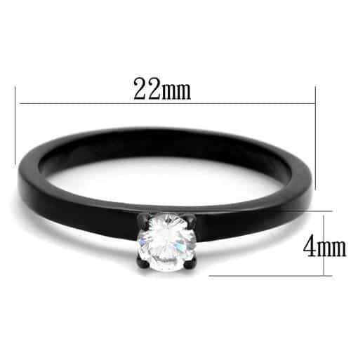 Stainless Steel Black IP CZ Round Solitaire Slim Ring view 6