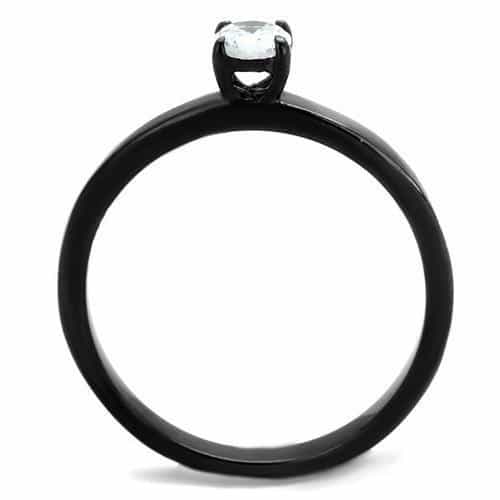 Stainless Steel Black IP CZ Round Solitaire Slim Ring view 7