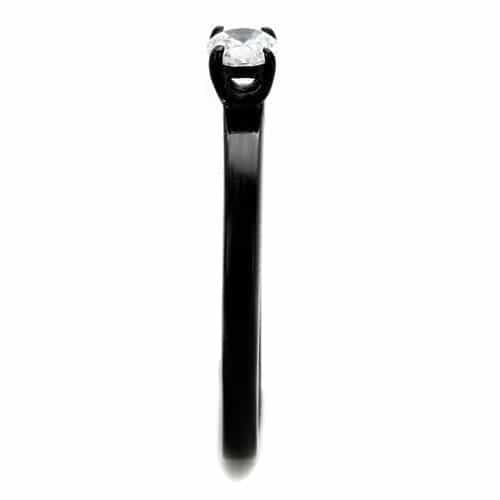 Stainless Steel Black IP CZ Round Solitaire Slim Ring view 8